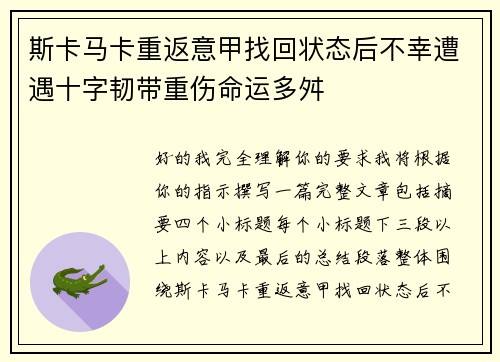 斯卡马卡重返意甲找回状态后不幸遭遇十字韧带重伤命运多舛 斯卡马卡重返意甲找回状态后不幸遭遇十字韧带重伤命运多舛